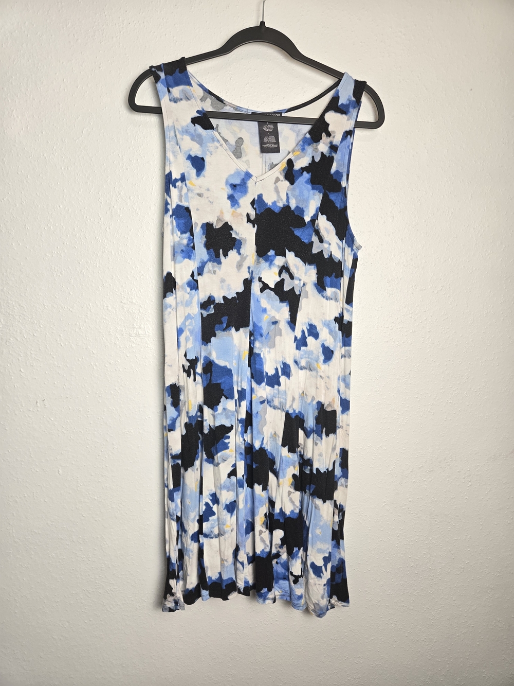 Chelsea & Theodore Blue, Black & White Sleeveless Midi Dress